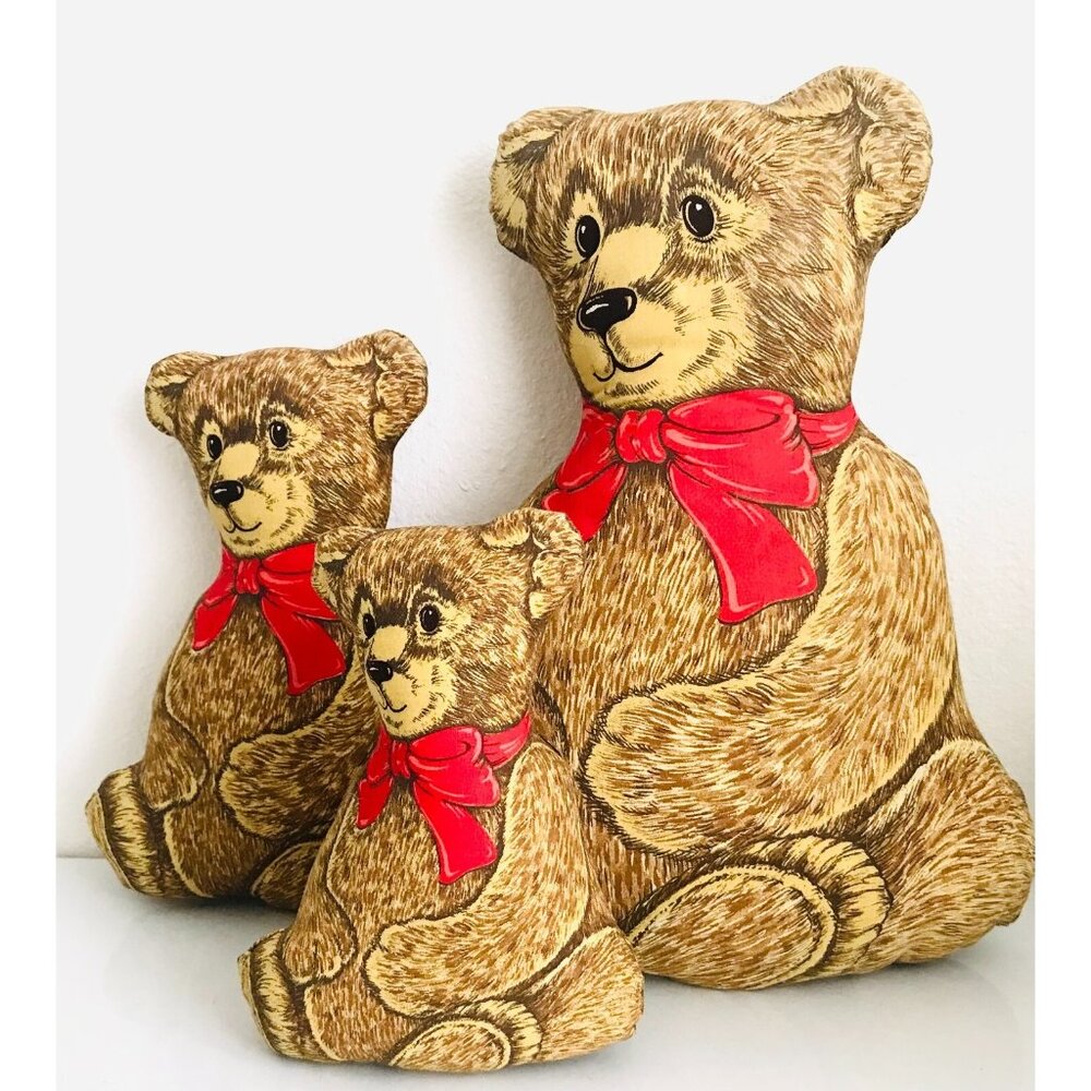 Trio Teddy Bear Pillows Stuffed Animals Cut N Sew Cranston Plush Set of Three 3